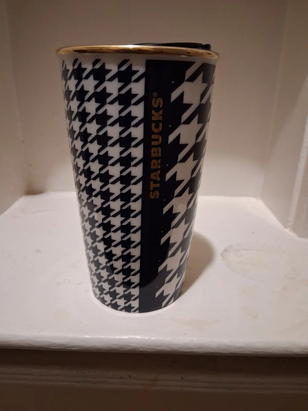 Starbucks Houndstooth Ceramic Travel Tumbler With Lid